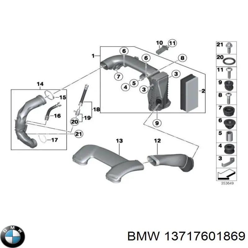 Króciec powietrza, wlot filtra powietrznego BMW 13717601869 cena, od 53,33 USD