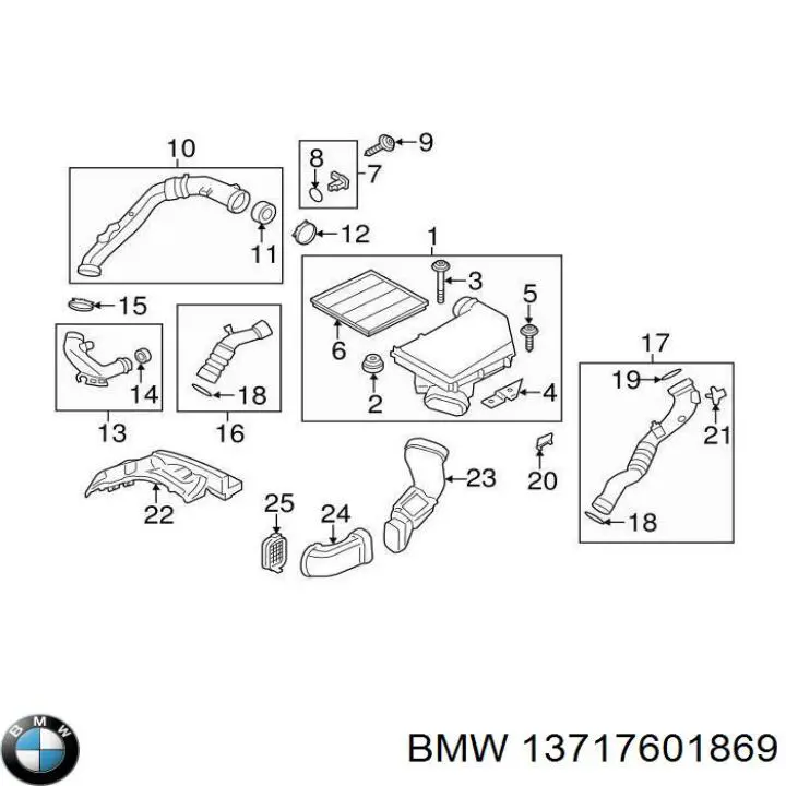 Do koszyka 13717601869 BMW Króciec powietrza, wlot filtra powietrznego