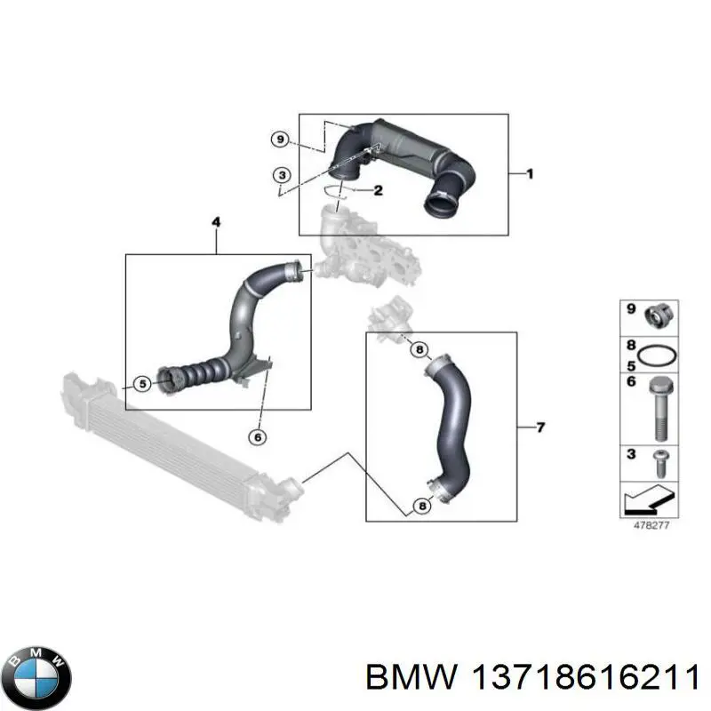 Przewód (króciec) intercoolera BMW 13718616211 cena, od 58,34 USD
