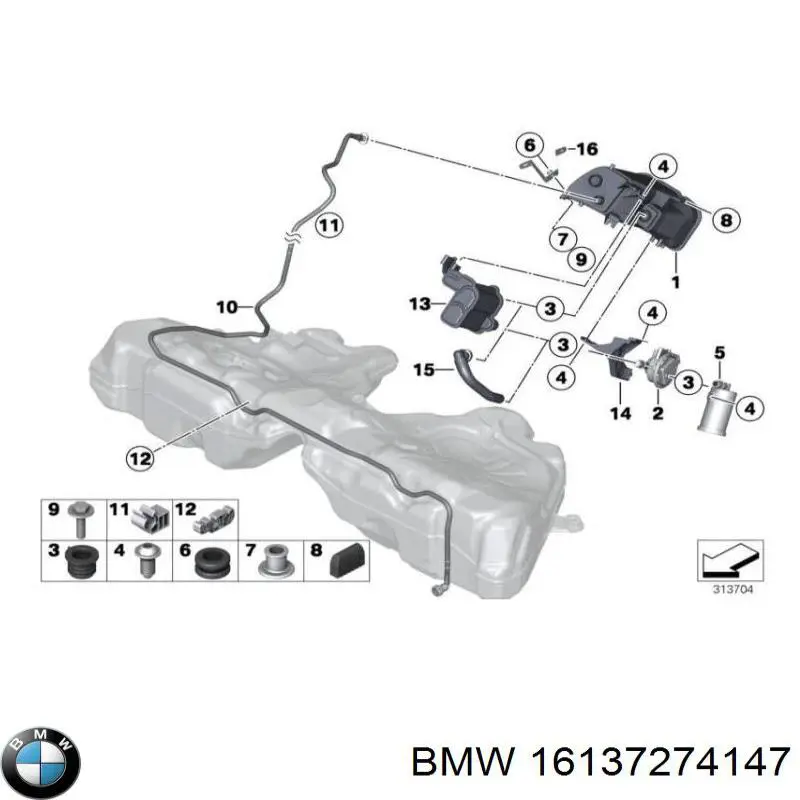 Zawór pochłaniacza oparów paliwa BMW 16137274147 cena, od 99,06 USD