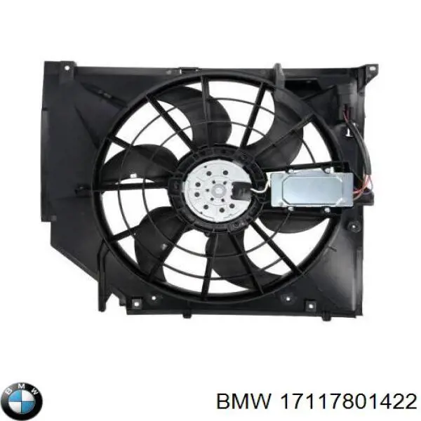Do koszyka 17117801422 BMW Dyfuzor chłodnicy, w komplecie z silnikiem i wirnikiem