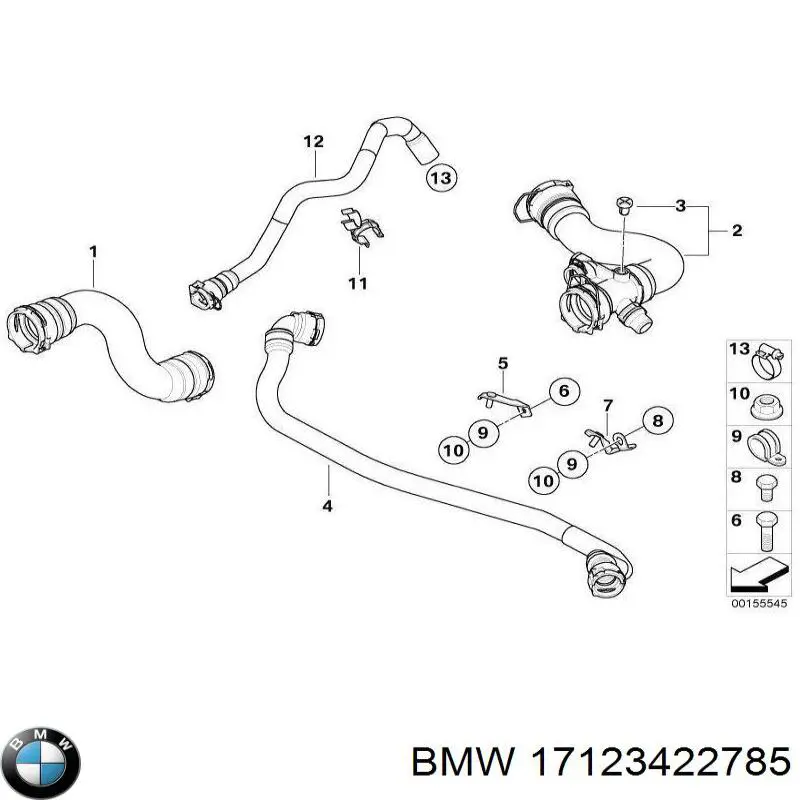 Przewód (króciec) chłodnicy górny BMW 17123422785 cena, od 49,51 USD