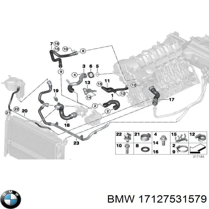Do koszyka 17127531579 BMW Przewód (króciec) chłodnicy górny