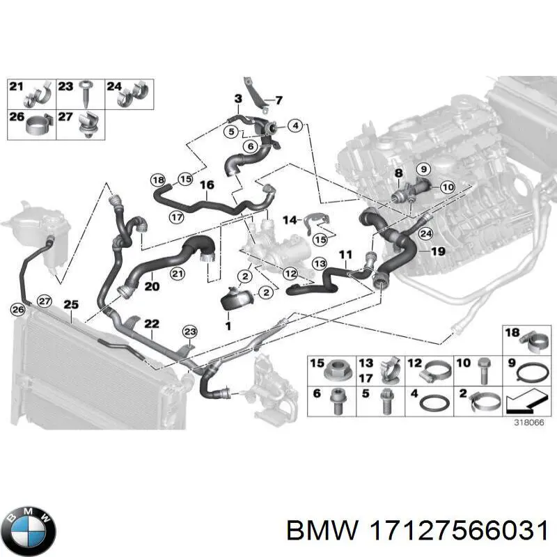 17127566031 BMW Przewód (króciec) chłodnicy górny