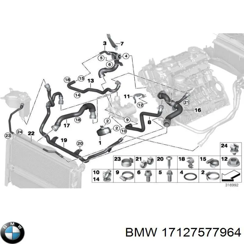 Przewód (króciec) chłodnicy górny BMW 17127577964 cena, od 90,10 USD