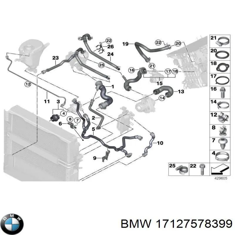 Przewód (króciec) chłodnicy górny BMW 17127578399 cena, od 30,05 USD