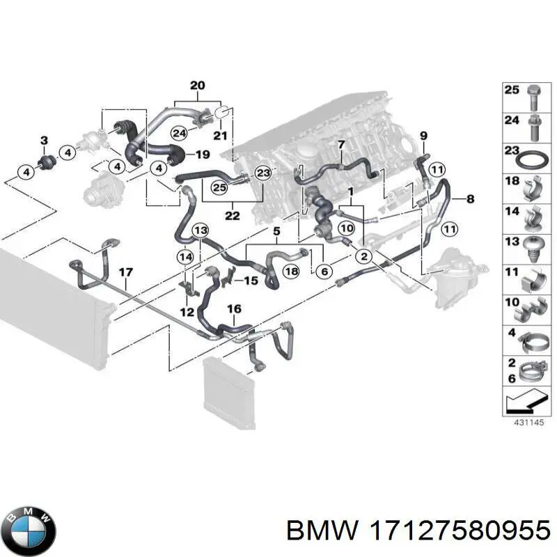 Przewód (króciec) chłodnicy górny BMW 17127580955 cena, od 84,77 USD