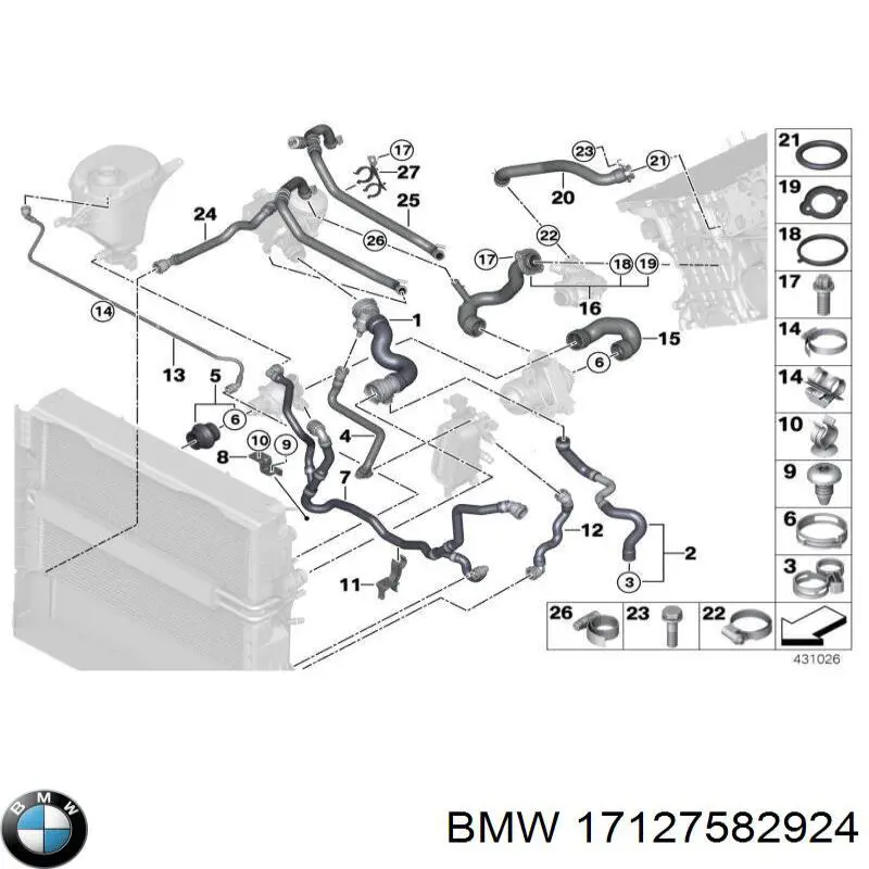 Przewód (króciec) chłodnicy górny BMW 17127582924 cena, od 64,12 USD