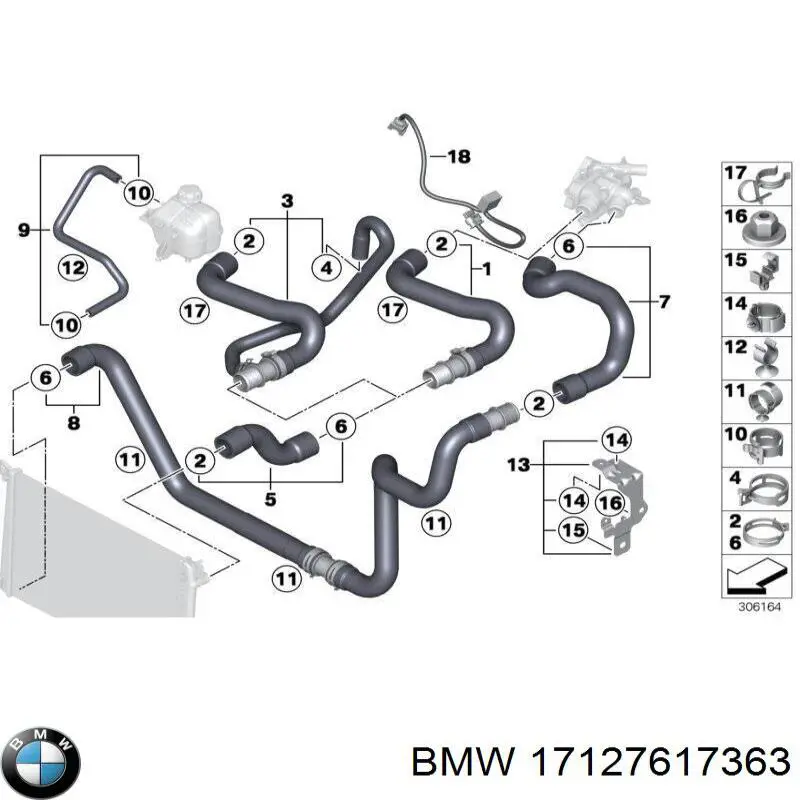 Do koszyka 17127617363 BMW Przewód (króciec) chłodnicy górny