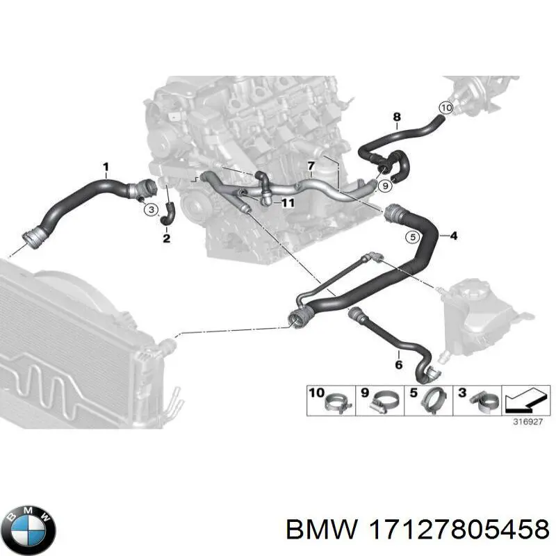 Do koszyka 17127805458 BMW Przewód (króciec) chłodnicy górny