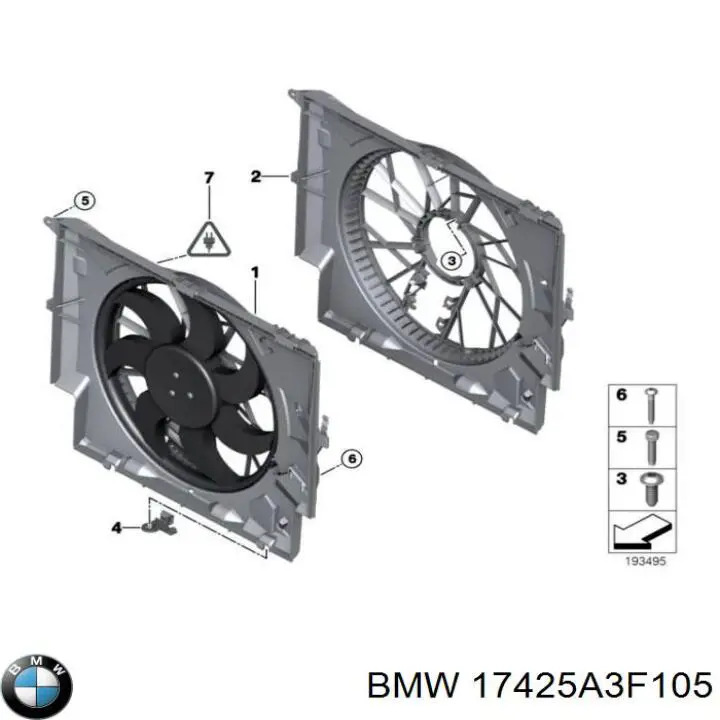 17425A3F105 BMW Dyfuzor chłodnicy, w komplecie z silnikiem i wirnikiem