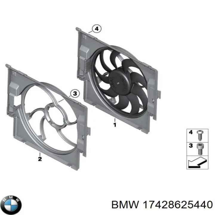 17428625440 BMW dyfuzor chłodnicy, w komplecie z silnikiem i wirnikiem