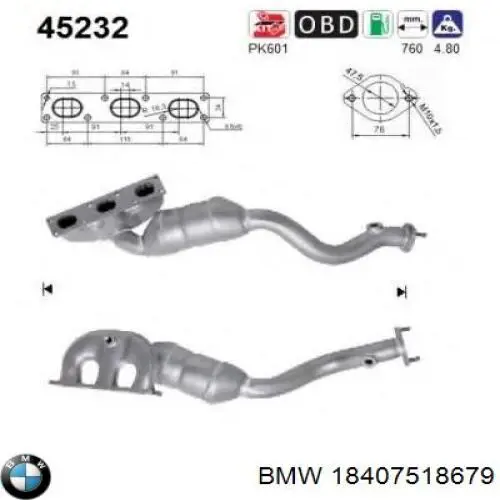 Konwerter-katalizator BMW 18407518679 cena, od 893,52 USD