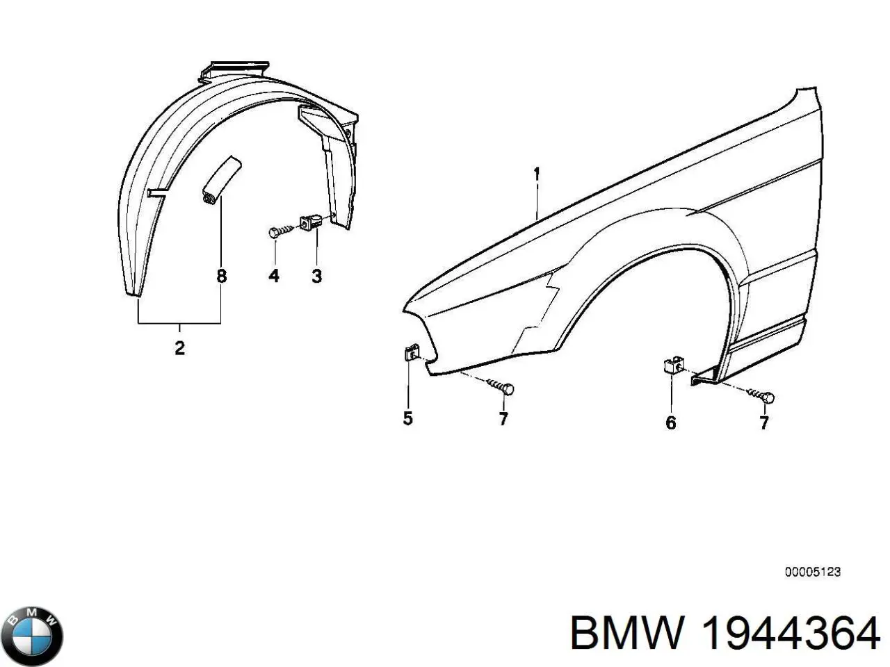 Do koszyka Nadkole błotnika przedniego prawe BMW 5  E34
