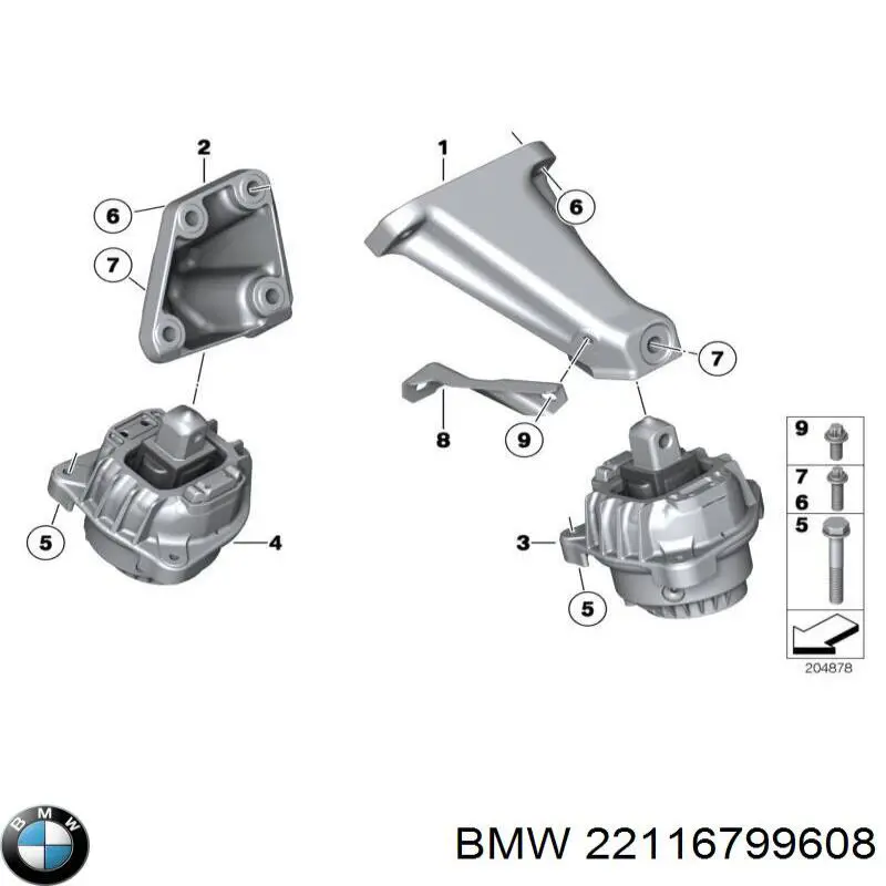 Poduszka (podpora) silnika prawa BMW 22116799608 cena, od 125,09 USD