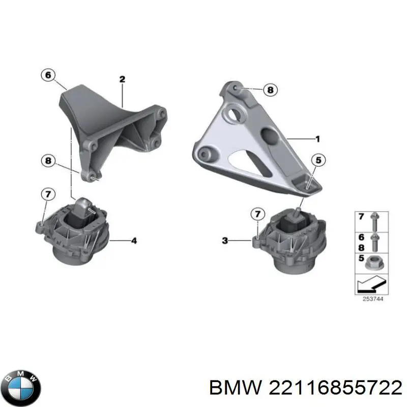 Poduszka (podpora) silnika prawa BMW 22116855722 cena, od 145,31 USD