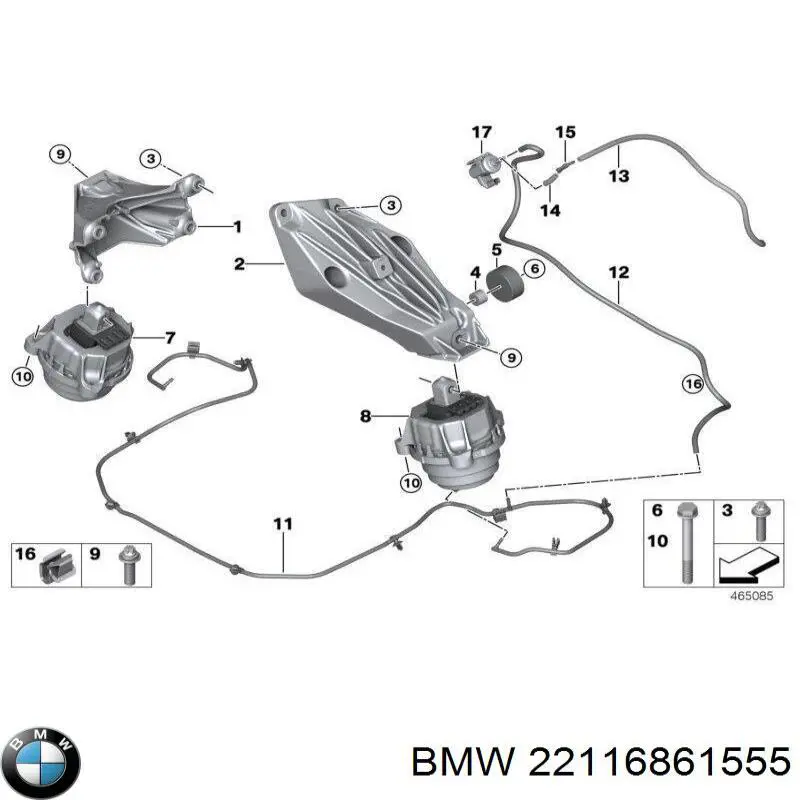 Wspornik lewej poduszki (podpory) silnika BMW 22116861555 cena, od 163,45 USD