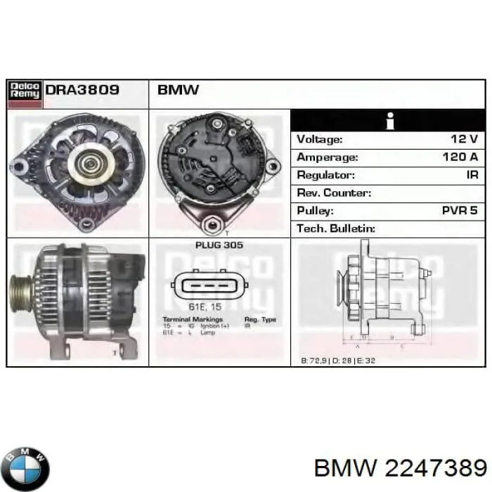 Alternator BMW 2247389 cena, od 155,55 USD