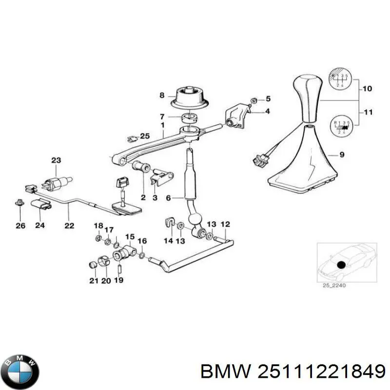 Wybierak biegów=dźwignia zmiany biegów BMW 25111221849 cena, od 8,97 USD