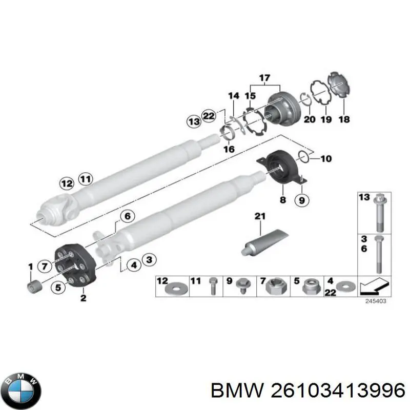 Do koszyka 26103413996 BMW Łożysko podwieszane wału Cardana