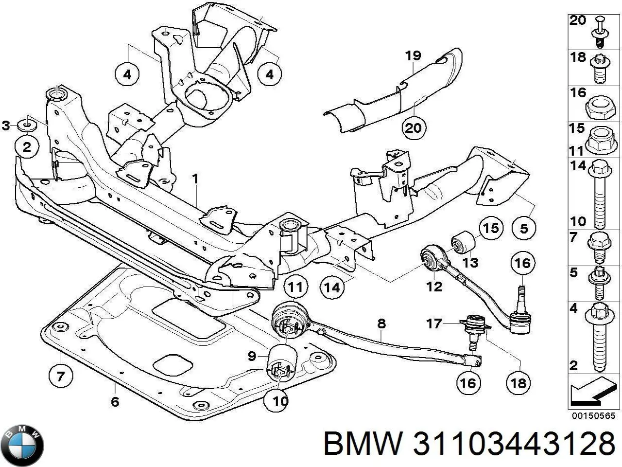 Wahacz zawieszenia przedniego dolny prawy BMW 31103443128 cena, od 78,32 USD