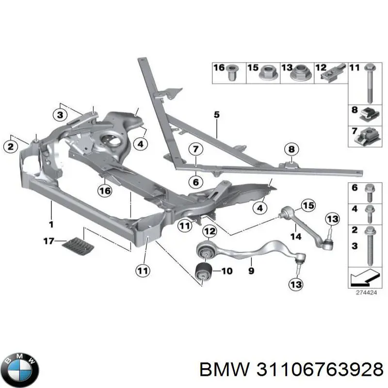 Śruba mocowania wahacza przedniego, dolnego BMW 31106763928 cena, od 12,35 USD
