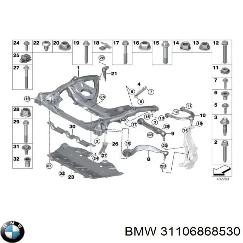 Wahacz zawieszenia przedniego górny lewy/prawy BMW 31106868530 cena, od 117,48 USD