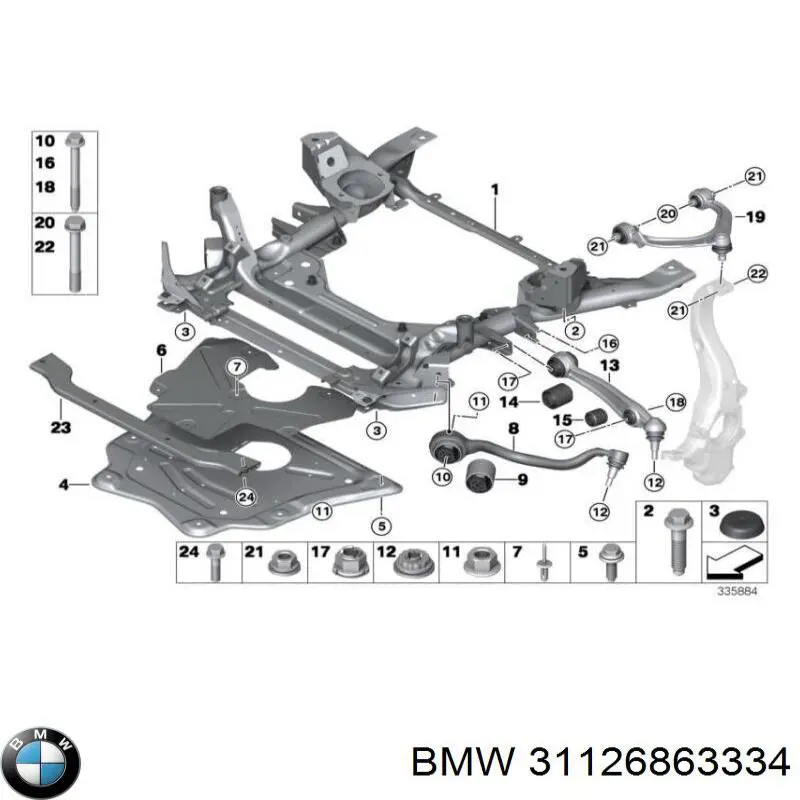 Wahacz zawieszenia przedniego prawy górny BMW 31126863334 cena, od 95,13 USD