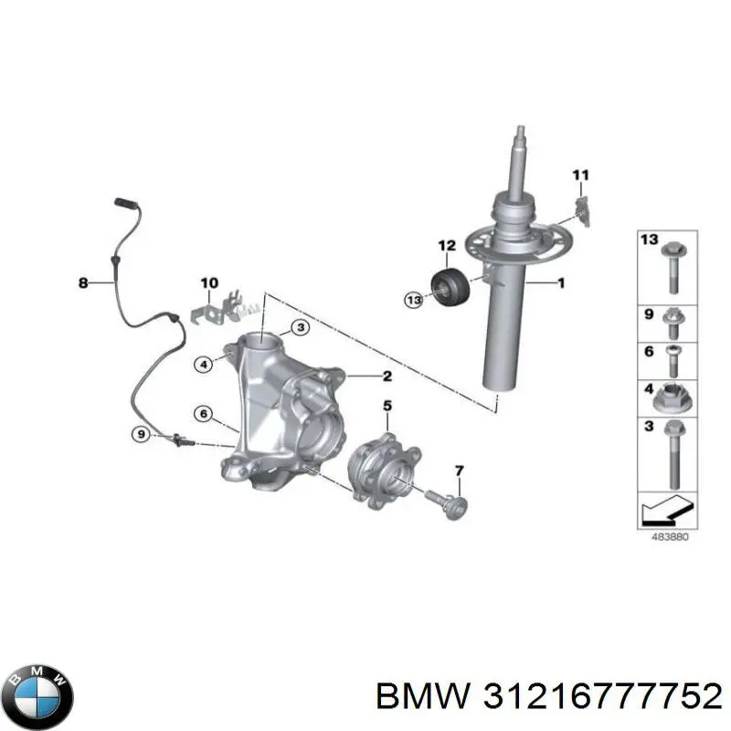 Czop (zwrotnica) przedni prawy BMW 31216777752 cena, od 245,17 USD