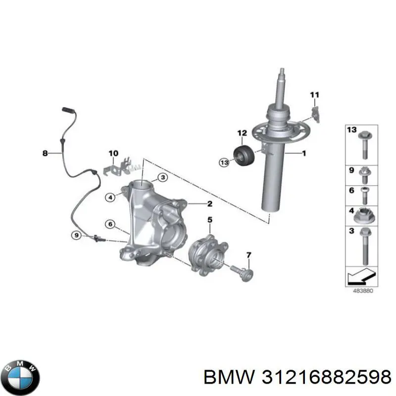 31216882598 BMW Czop (zwrotnica) przedni prawy