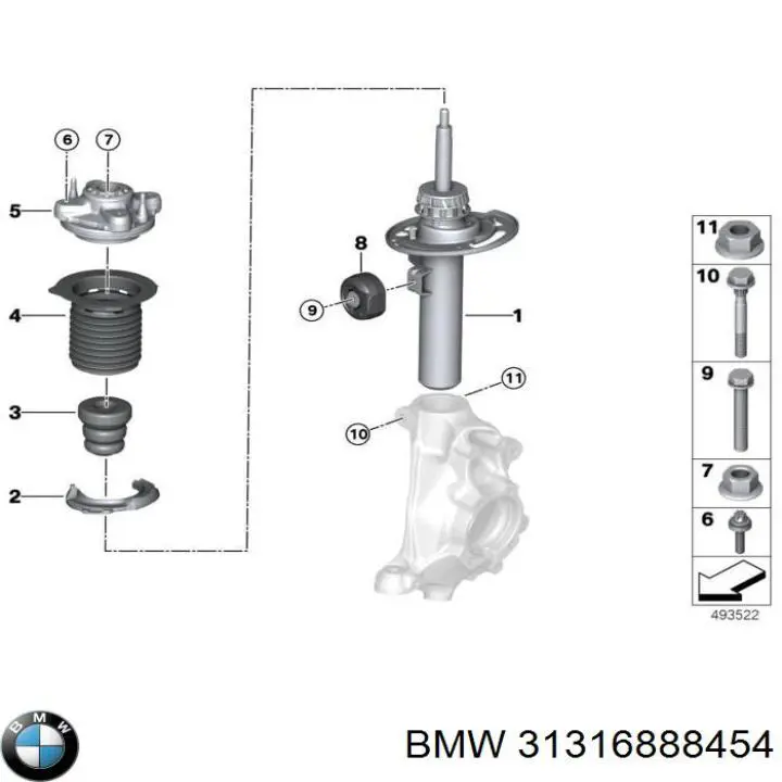Amortyzator przedni prawy BMW 31316888454 cena, od 171,01 USD