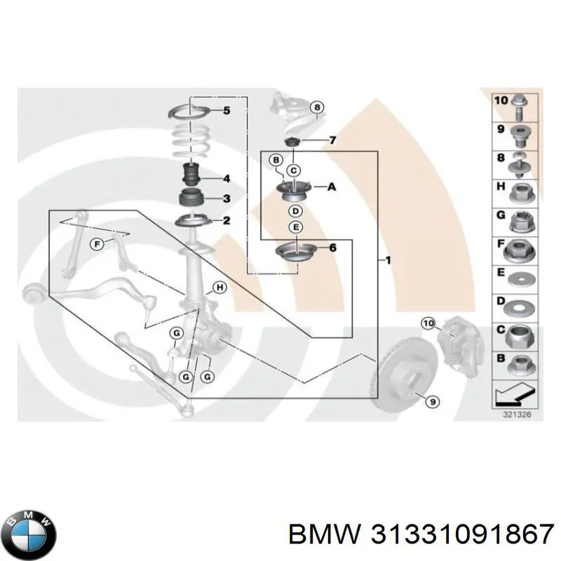 Do koszyka 31331091867 BMW Pierścień gumowy sprężyny przedniej górny