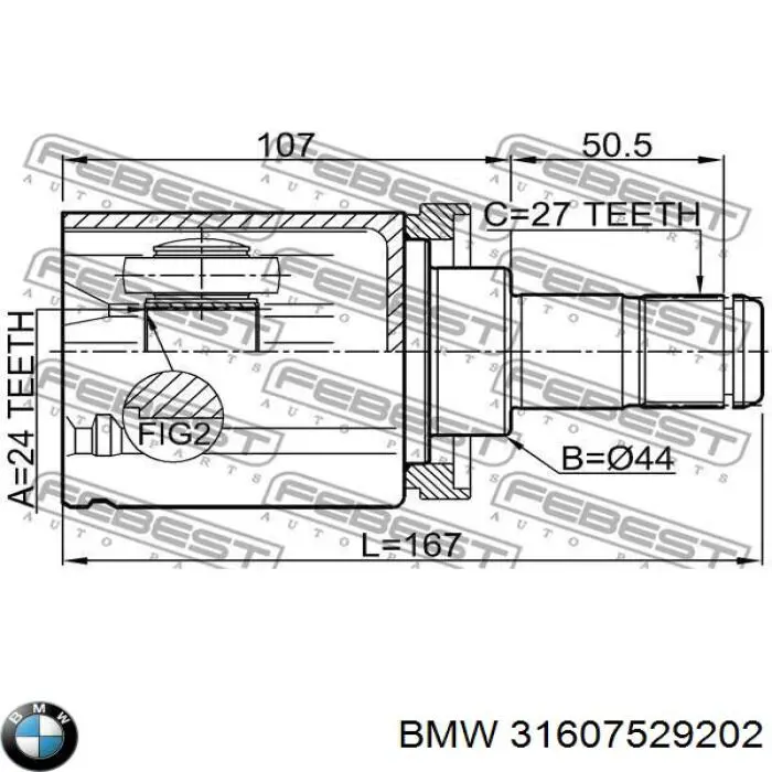 Półoś napędowa przednia prawa BMW 31607529202 cena, od 159,82 USD