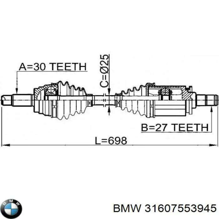 Półoś napędowa przednia lewa BMW 31607553945 cena, od 81,89 USD