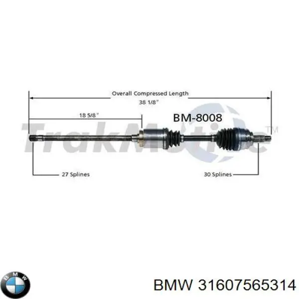 Półoś napędowa przednia prawa BMW 31607565314 cena, od 144,44 USD