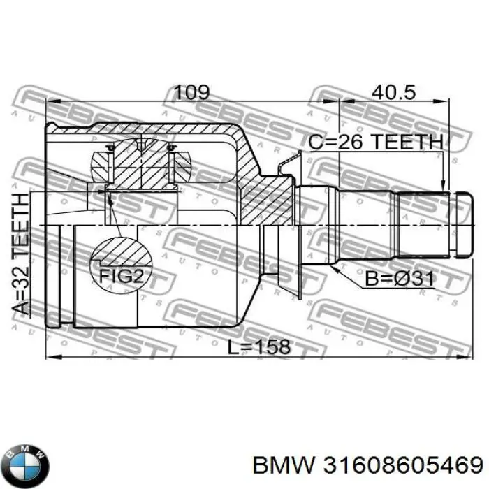 Półoś napędowa przednia lewa BMW 31608605469 cena, od 111,68 USD