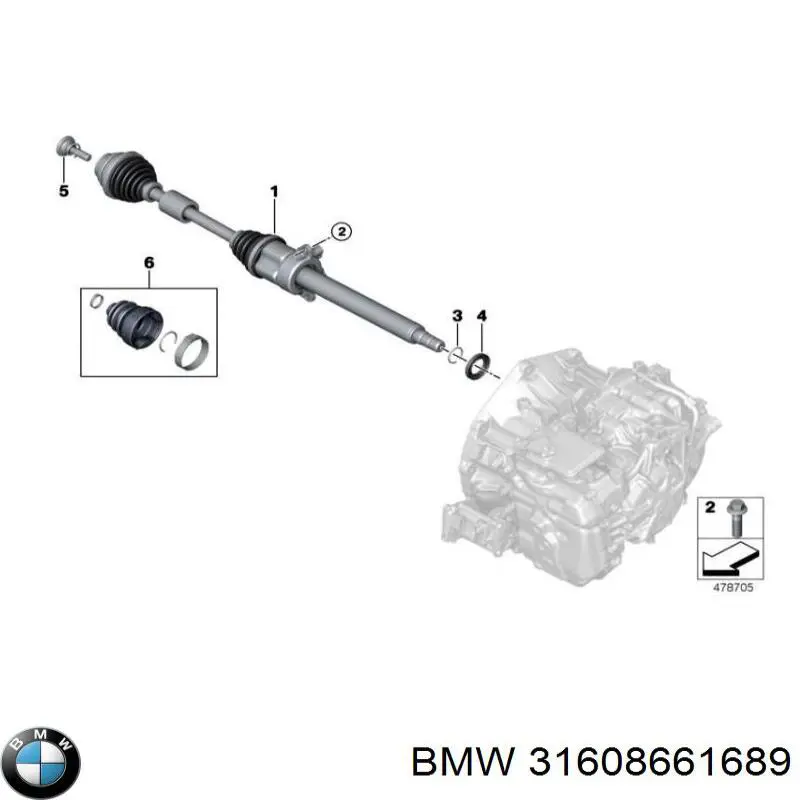 31608661689 BMW Półoś napędowa przednia lewa