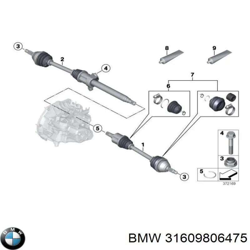 Półoś napędowa przednia lewa BMW 31609806475 cena, od 128,08 USD