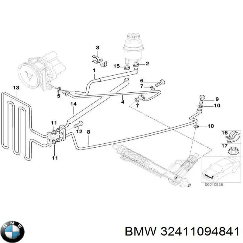 Do koszyka 32411094841 BMW Przewód hydraulicznego układu wspomagania wysokiego ciśnienia, od pompy do maglownicy (mechanizmu)