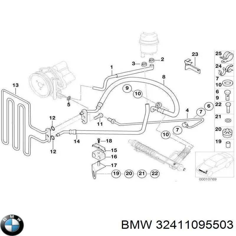 Przewód hydraulicznego układu wspomagania wysokiego ciśnienia, od pompy do maglownicy (mechanizmu) BMW 32411095503 cena, od 377,30 USD