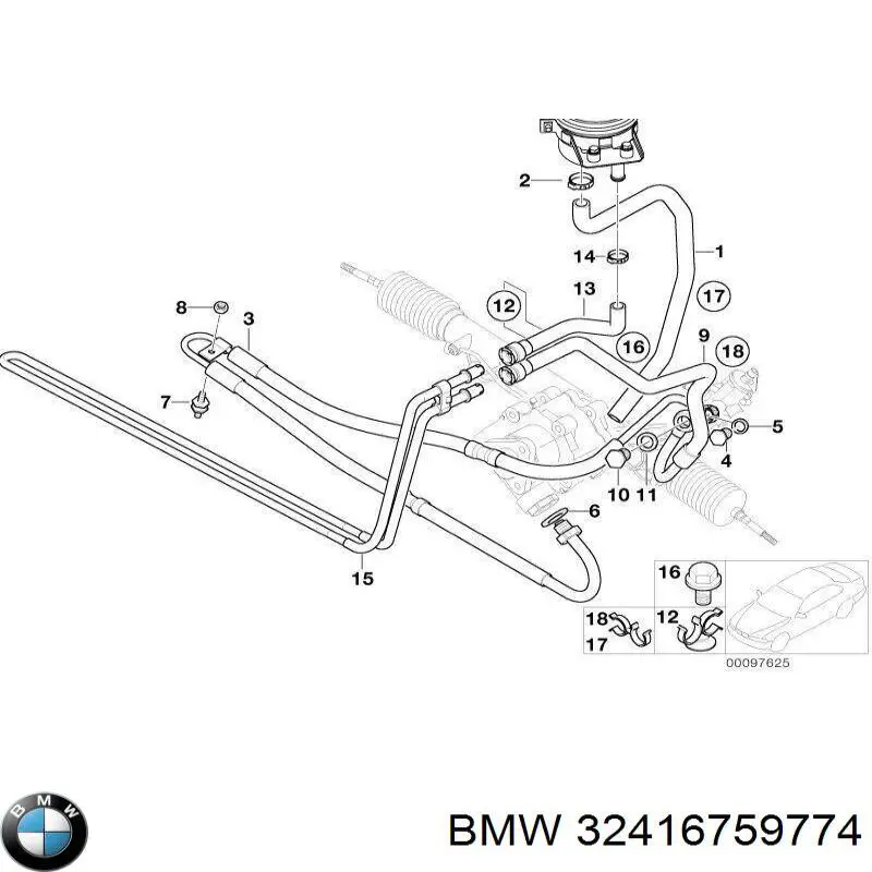 Przewód hydraulicznego układu wspomagania wysokiego ciśnienia, od pompy do maglownicy (mechanizmu) BMW 32411096344 cena, od 91,75 USD