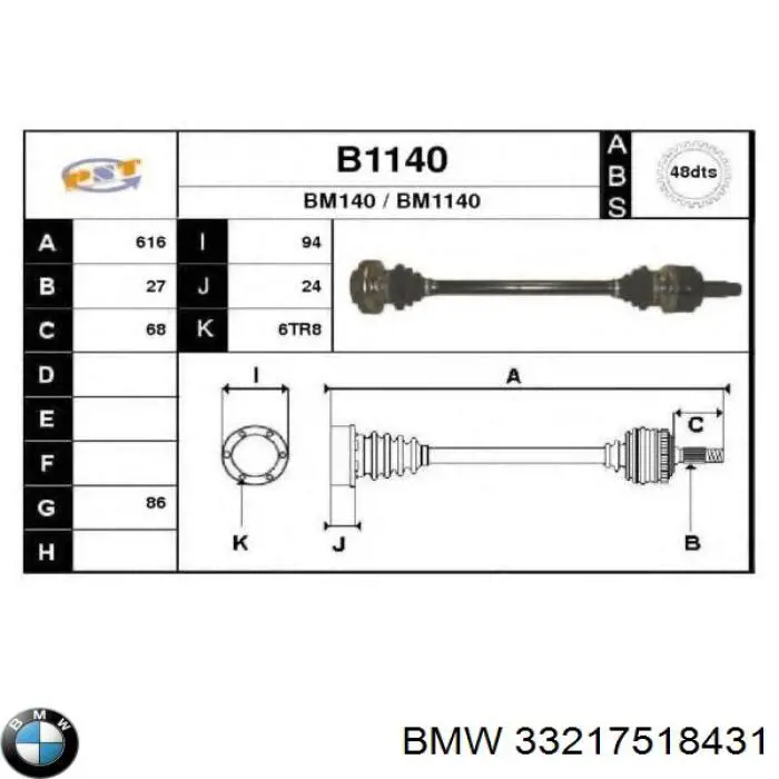 Do koszyka 33217518431 BMW Półoś tylna lewa