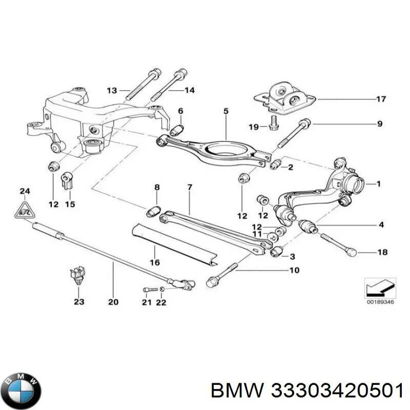Do koszyka 33303420501 BMW Wahacz (drążek) zawieszenia tylnego podłużny dolny lewy