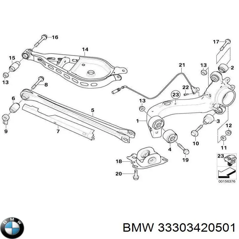33303420501 BMW Wahacz (drążek) zawieszenia tylnego podłużny dolny lewy