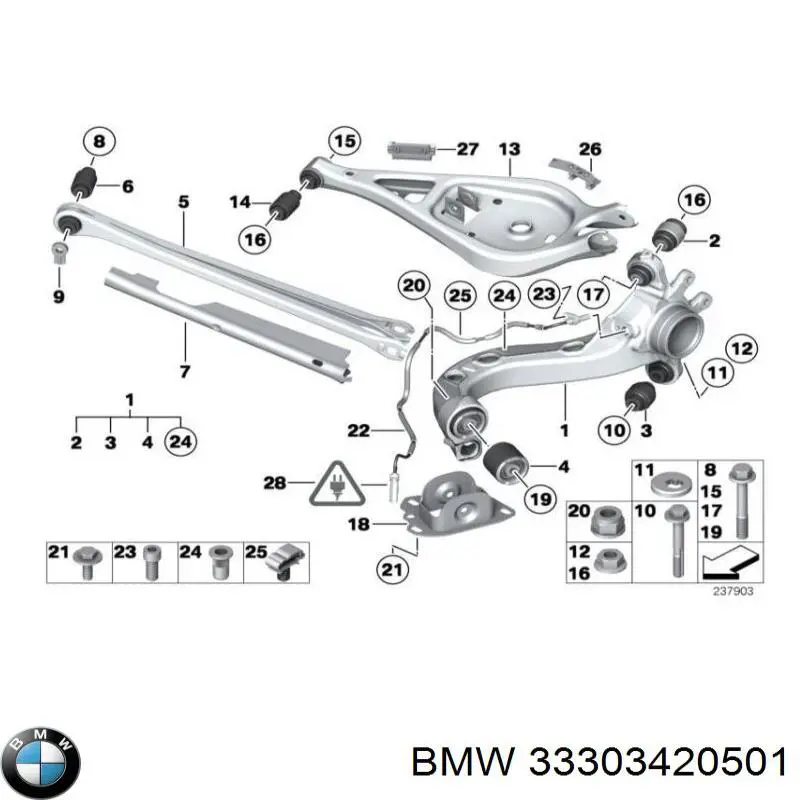 Wahacz (drążek) zawieszenia tylnego podłużny dolny lewy BMW 33303420501 cena, od 117,48 USD