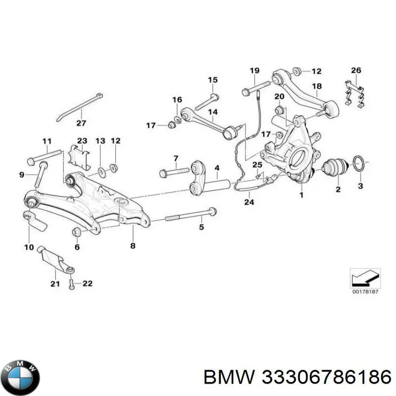 Podkładka śruby mocowania tylnego wahacza dolnego, wewnętrzna BMW 33306786186 cena, od 6,25 USD