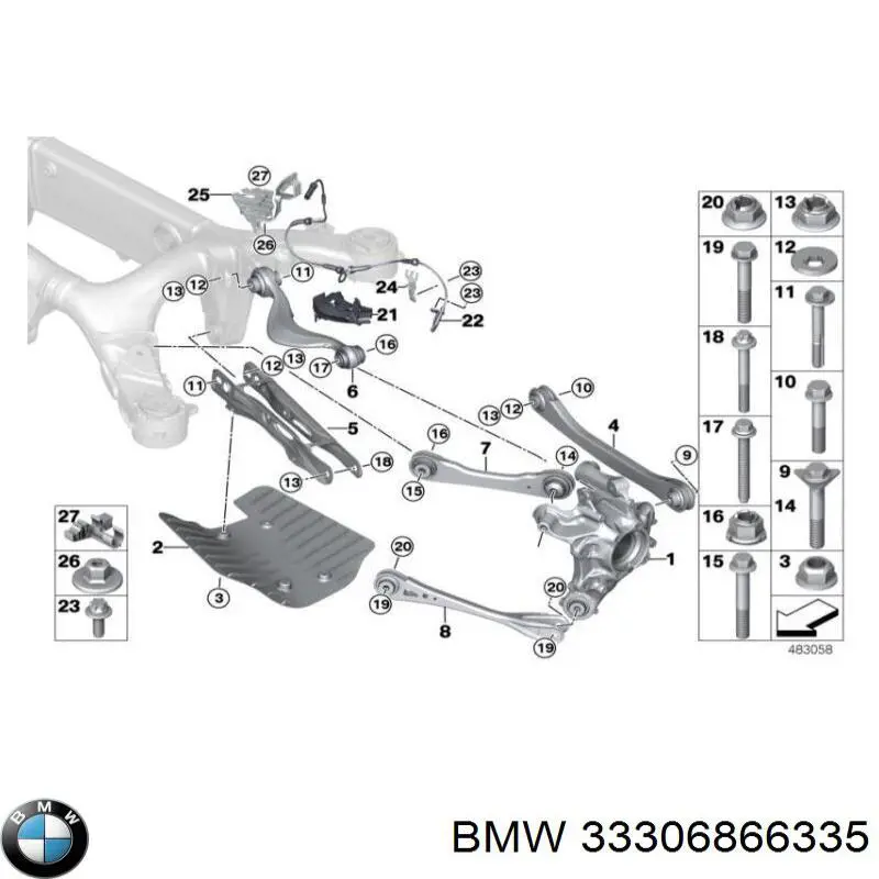 Czop (zwortnica) tylny lewy BMW 33306866335 cena, od 599,30 USD
