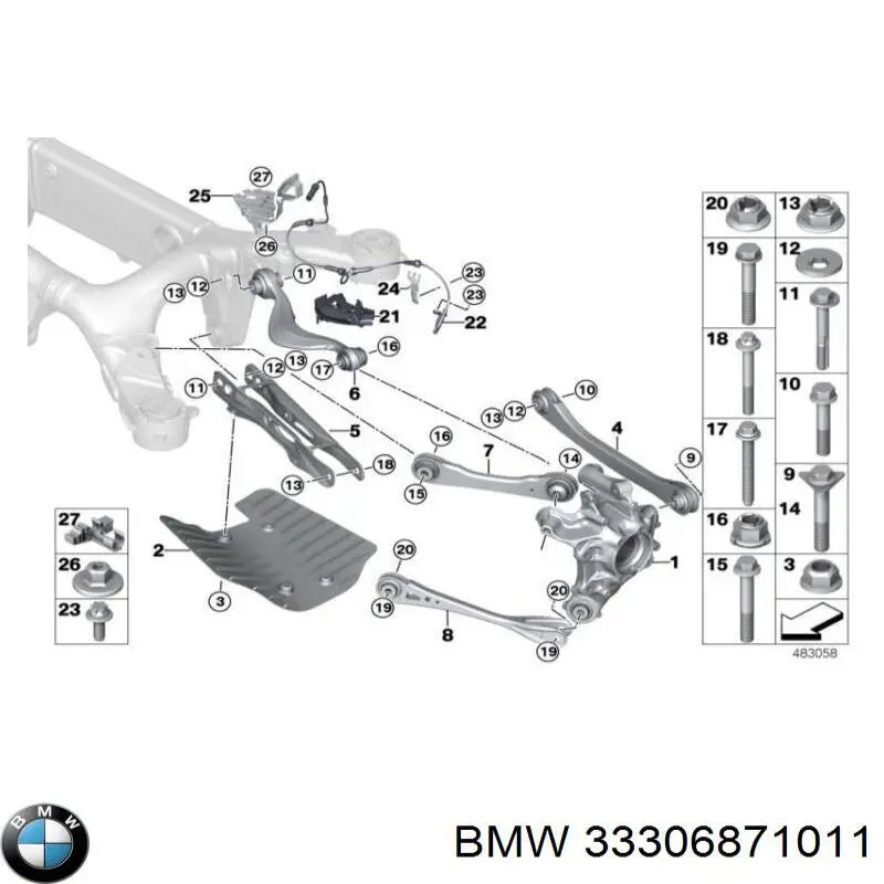 33306871011 BMW Wahacz zawieszenia tylnego górny lewy