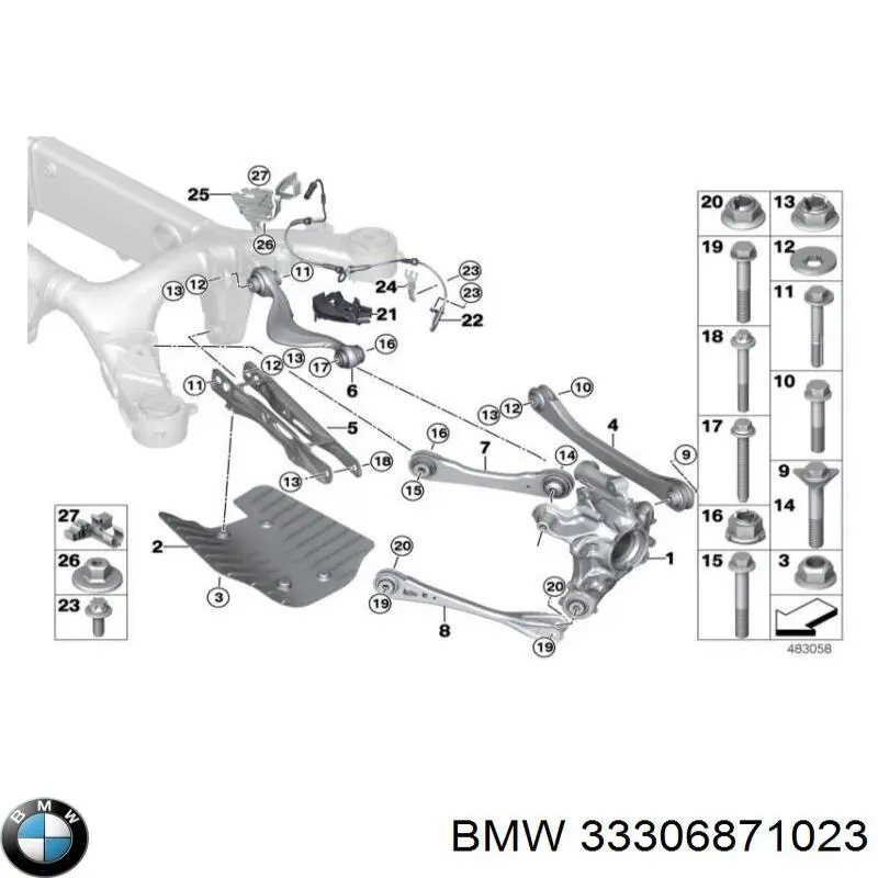 Wahacz (drążek) tylnego zawieszenia podłużny dolny lewy/prawy BMW 33306871023 cena, od 95,34 USD