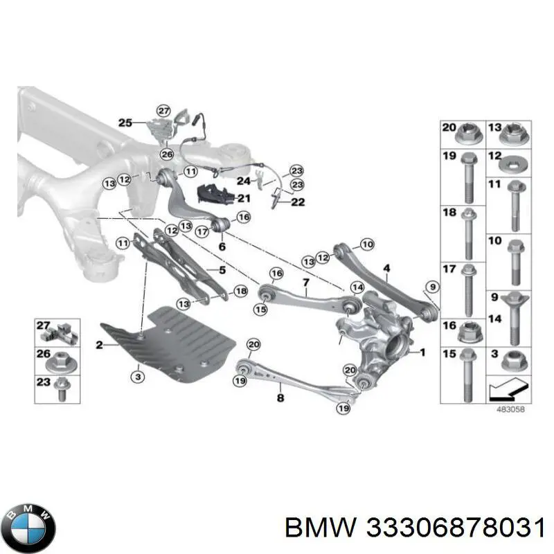 Wahacz zawieszenia tylnego dolny lewy/prawy BMW 33306878031 cena, od 260,49 USD